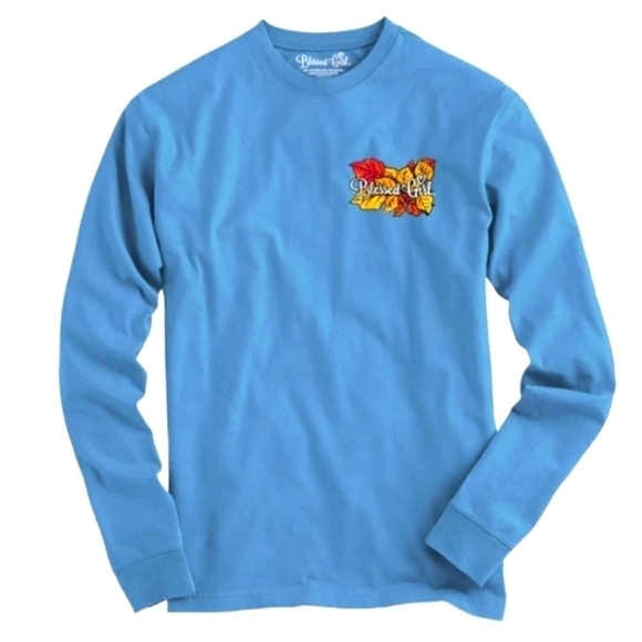 Blessed Girl Med NWT Women's long Sleeve blue tshirt Psalm 100:2 - Picture 1 of 16
